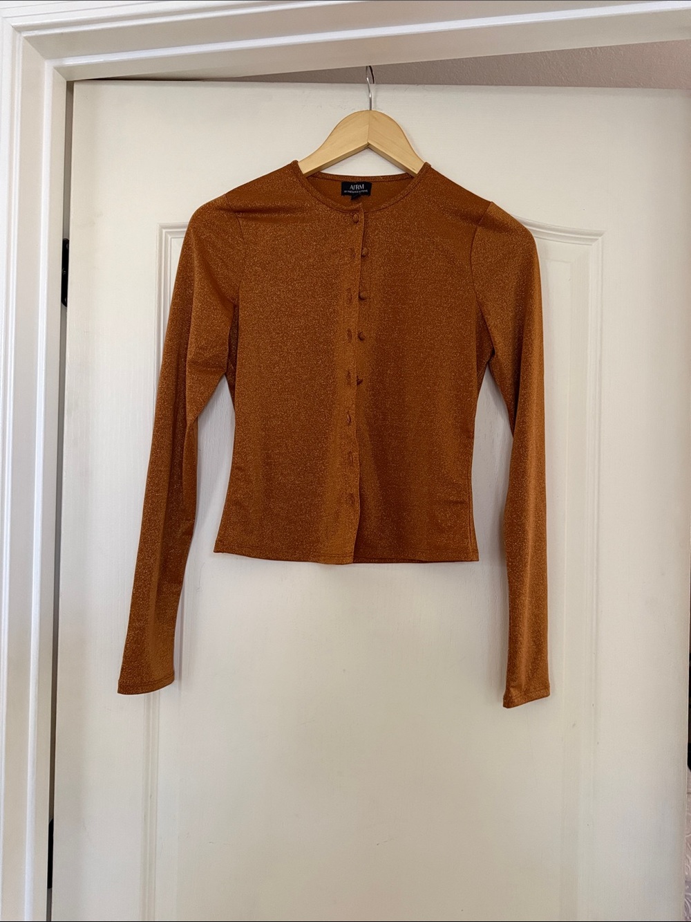 AFRM Linda top Burnt Orange Button-Front Long Sleeve